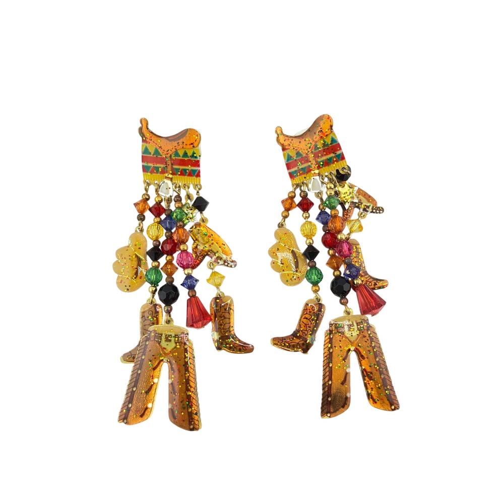 Vintage Country Western Themed Enameled Dangle Earrings